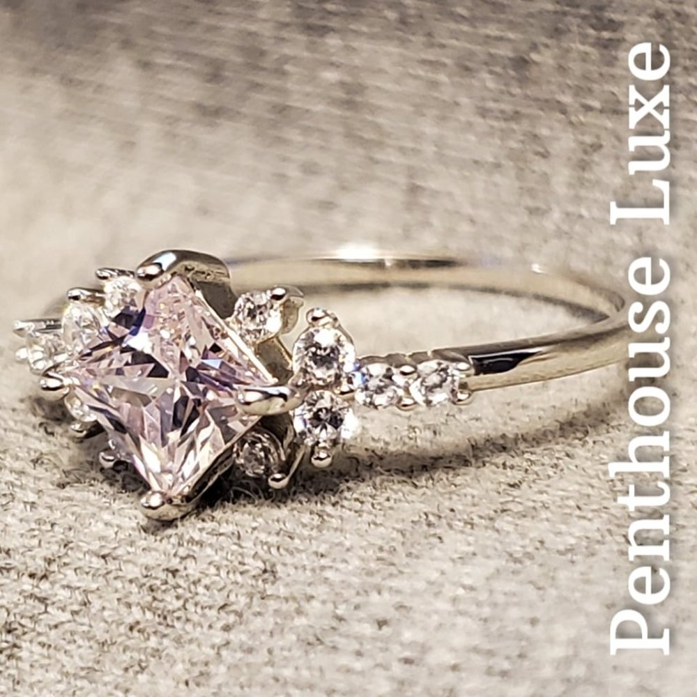 SOLID 925 Sterling Silver Pink Zircon Princess Ring - Picture 2 of 6